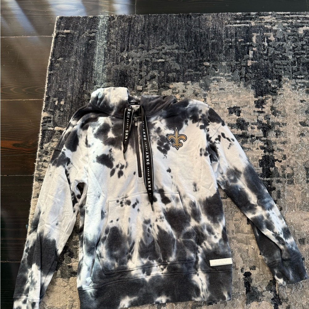 Saints DKNY Black and White Tie-Dye Zip-Up Hoodie